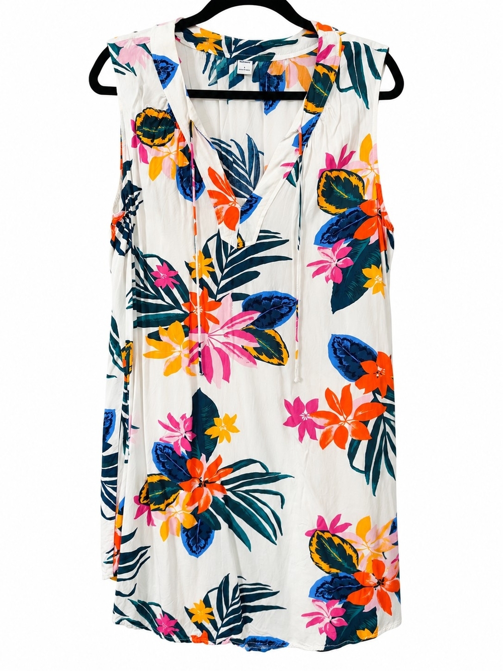 Old Navy White Tropical Floral Swim Cover-Up Dress with Pink Orange Blue Accents